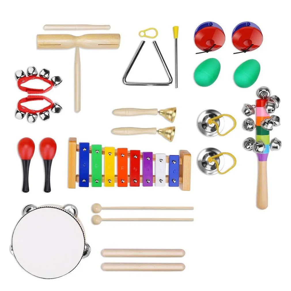 Горячие дети музыкальные инструменты тамборин барабанный набор 13 шт. ксилофон ударная игрушка с сумкой для переноски раннего музыкального образовательного инструмента