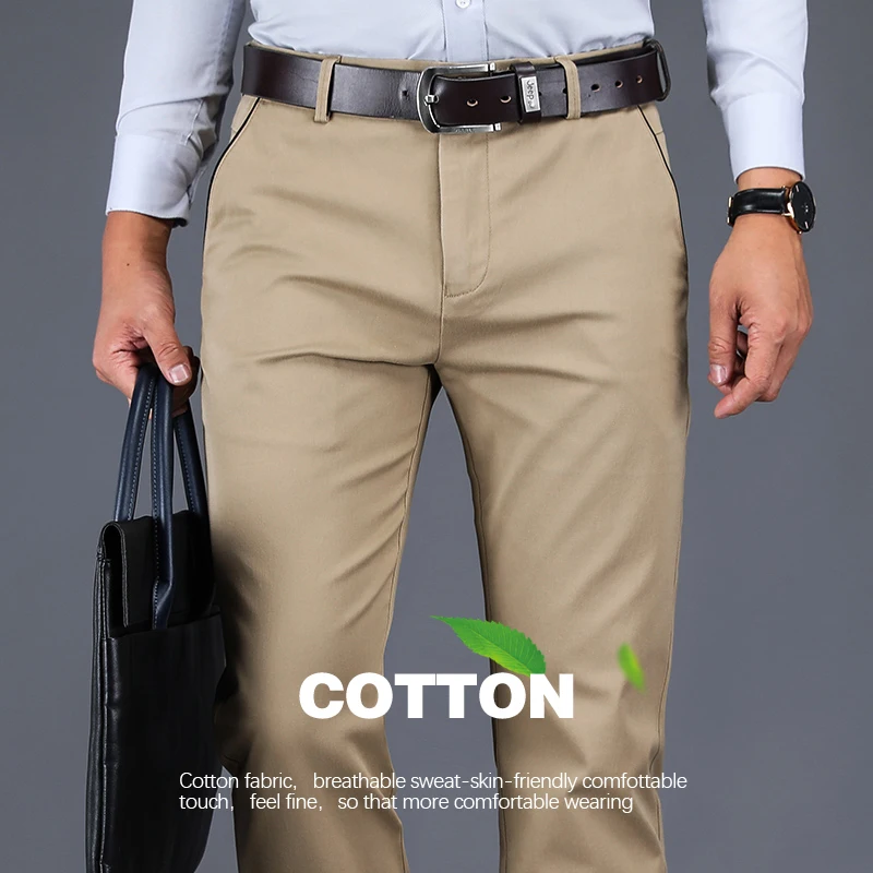 4 цвета 98% Хлопок повседневные брюки мужские классический стиль прямые свободные с высокой талией эластичные брюки Мужская брендовая одежда
