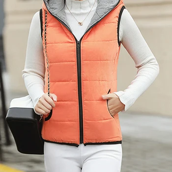 

Windproof Solid Slim Warm Sleeveless Zipper Outerwear Autumn Winter Hooded Vest Soft Daily Home Women Waistcoat Casual