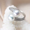 2022 New Adjustable Natural Freshwater Pearl Ring 925 Sterling Silver Shiny AAA Zircon Ring Fine Bridal Jewelry Gift For Women ► Photo 2/5