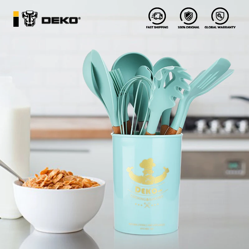 DEKO ESPÁTULA antiadherente con mango resistente al calor, cuchara, utensilios de cocina de silicona, caja de almacenamiento, herramientas de cocina|Juegos de utensilios de cocina| - AliExpress