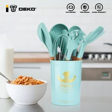 Deko antiaderente resistente ao calor lidar com espátula colher de silicone utensílios de cozinha conjunto com caixa de armazenamento ferramentas de cozinha