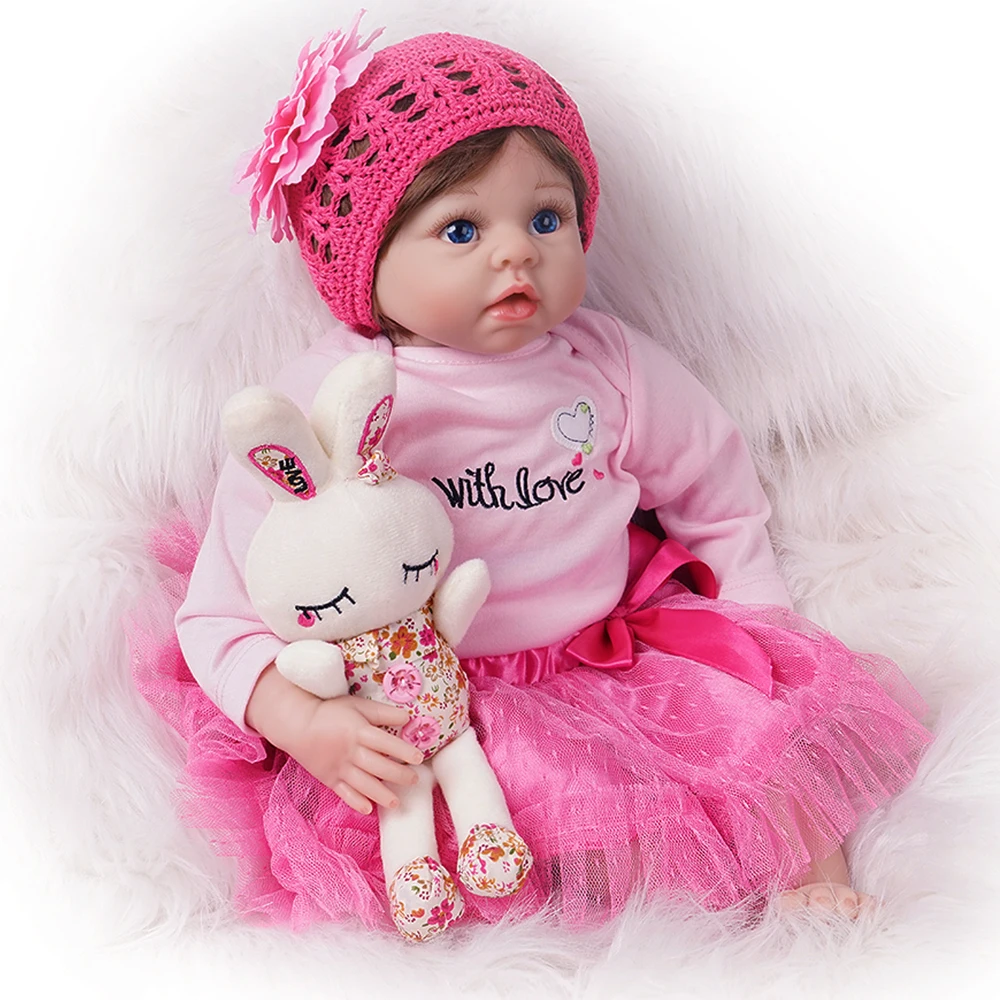 55 см Reborn Baby Doll девушка силиконовый винил новорожденный темно-розовое платье-пачка