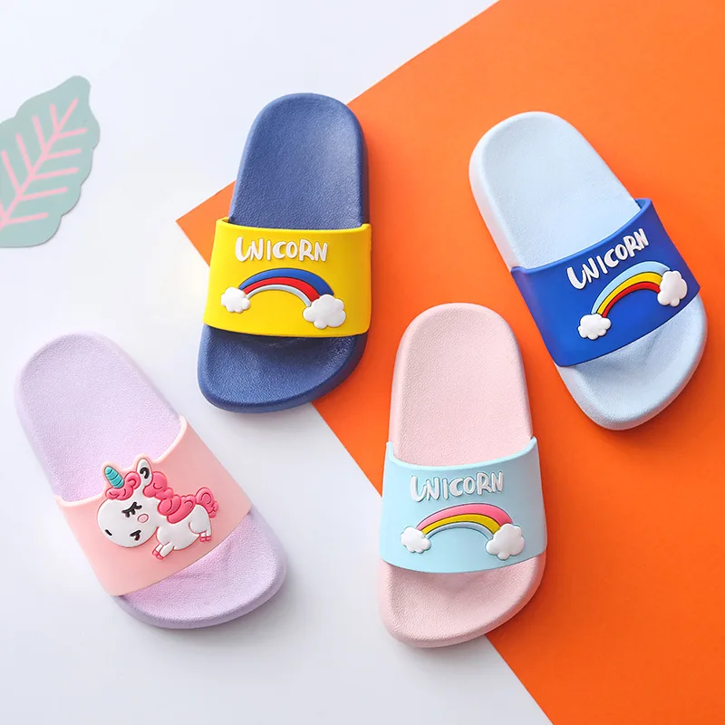 Unicorn Slippers for Boy Girl Rainbow Shoes 2019 Summer Toddler Animal Kids Indoor Baby Slippers PVC Cartoon Kids Slippers