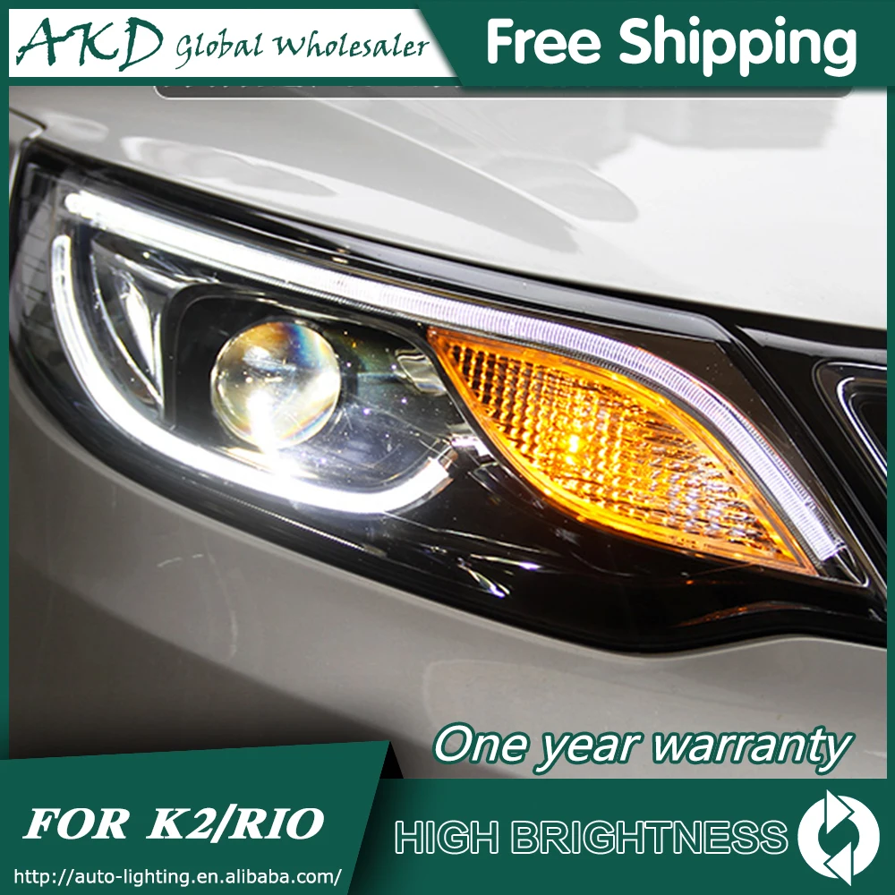 AKD Автомобильная фара для Kia K2 фары- K2 Rio светодиодный фонарь светодиодный DRL Bi Xenon объектив дальнего света парковочная противотуманная фара