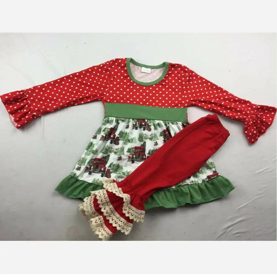 Детский Рождественский грузовик с оборками Леггинсы Одежда для девочек