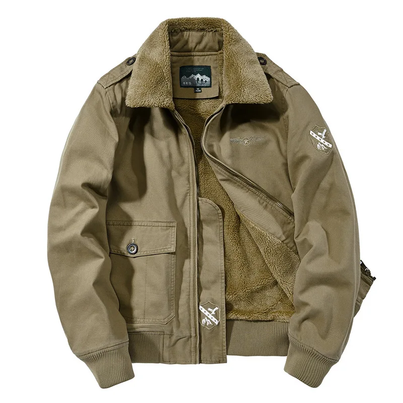 FGKKS Мужская Высококачественная куртка мужская в стиле милитари однотонная куртка Мужская Новая повседневная брендовая плюс бархатная утепленные куртки пальто - Цвет: Khaki