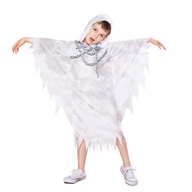 

Halloween Carnival Scary Costumes Kids Children White Ghost Costume Prisoner Cosplay Robe for Boys Girls