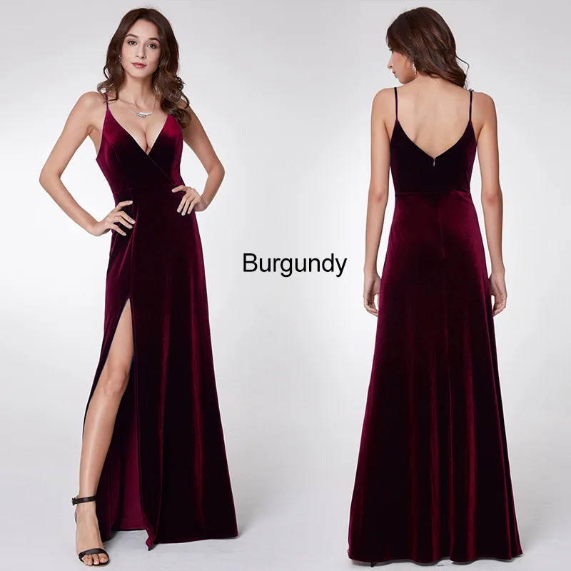 burgundy Это Yiya элегантное вечернее платье v-образным вырезом Спагетти ремень Прямые Вечерние платья Сплит плюс размер длинный строгий халат de Soiree C402 - Цвет: burgundy