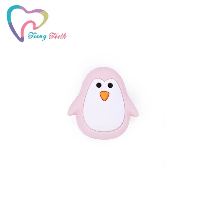 Pink Bead 1 шт., силиконовый Прорезыватель для зубов с пингвином из мультфильма, забавное животное, мультяшная детская игрушка-прорезыватель, безопасная для ребенка, новинка, горячая Распродажа, ожерелье для кормления - Цвет: Pink Bead