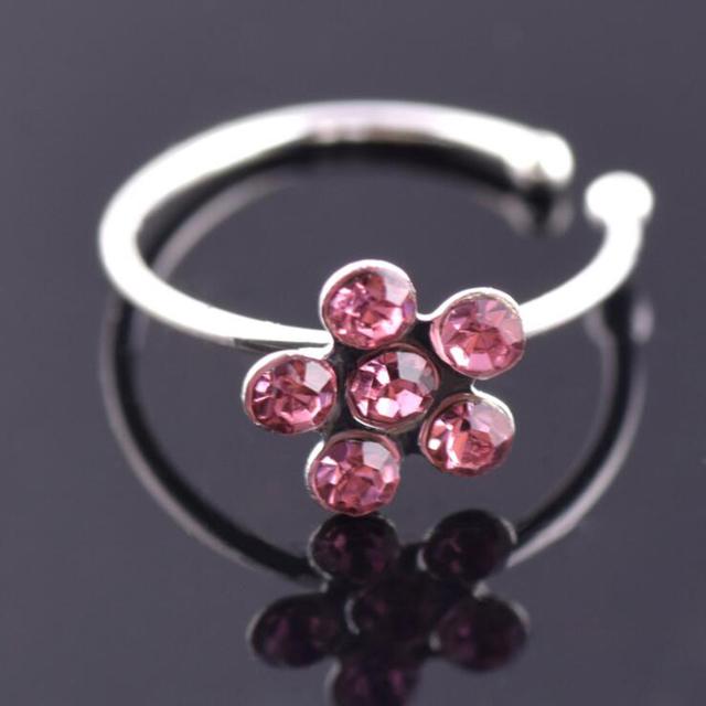 Plum Flower Rhinestone Nose Stud Hoop Sparkly Nose Ring Body Piercing