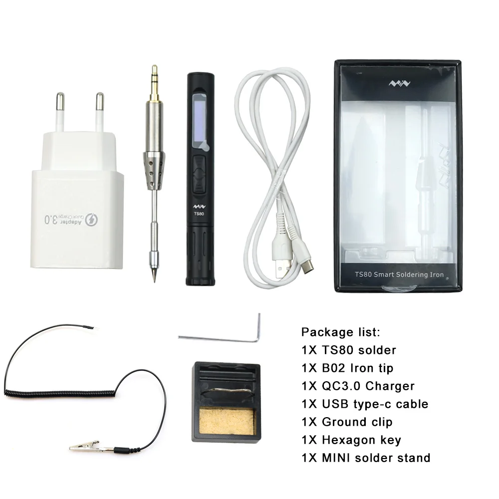 

Mini TS80 Portable Electric Soldering Iron Adjustable Temperature Digital Solder Station OLED Display USB Type C Power charger