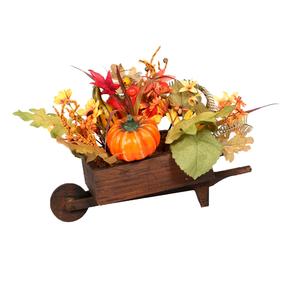 Artificial Pumpkins Mini Fake Pumpkins with Artificial Maple Leaves for Halloween Thanksgiving Ornaments Party Decoration