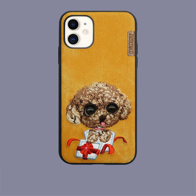 Вышитый Чехол для мобильного телефона для iPhone 11, кошка, панда, Ло, собака, Тедди, iPhone 11 Pro max, анти-капля, силиконовый мягкий чехол из джинсовой ткани