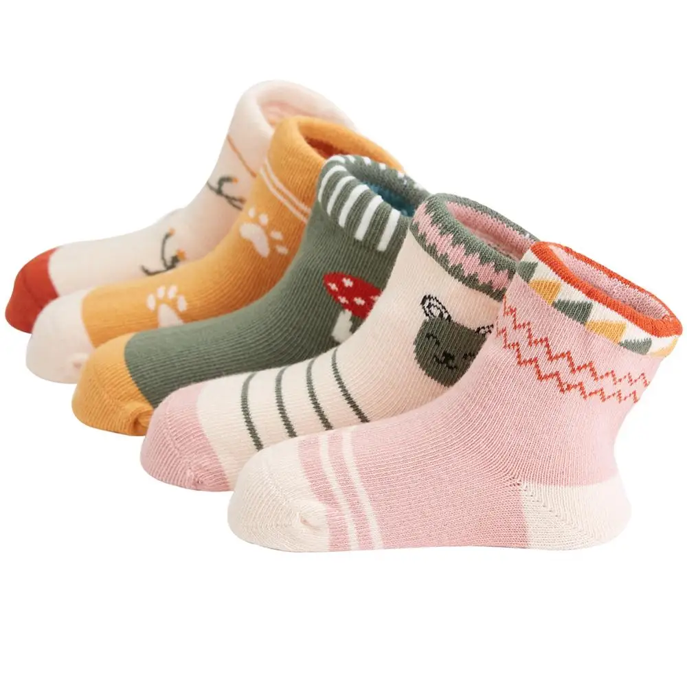 Niduo Bear/5 пар/лот, носки для малышей осенние детские носки для девочек, хлопковые носки для новорожденных мальчиков, одежда для малышей, аксессуары