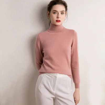 Skin pink Водолазка, чистый кашемир, свитер для женщин,, осень и зима, пуловер, свободный, верхняя одежда, вязаный, Одноцветный, модный - Цвет: Skin pink