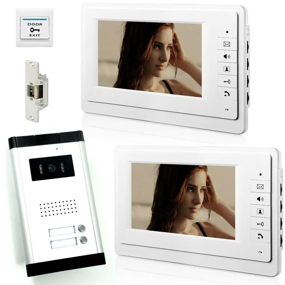 Yobang Security 7'' Visual Intercom Doorbell+Electric Control NC Door Lock Kits Flats Doorphone Apartments Houses Intercom