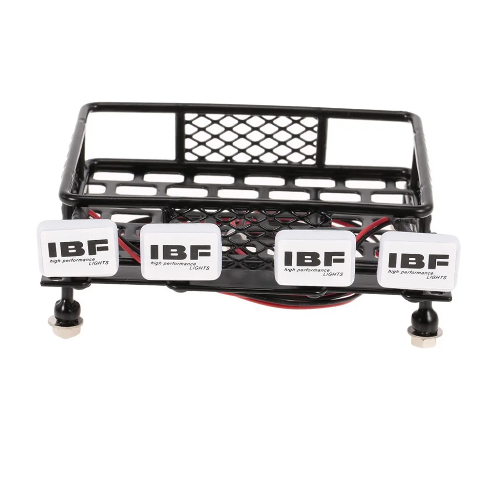 RC Car 1/10 Metal Roof Rack & 4 Square LED Light (with Lampshade) for 
