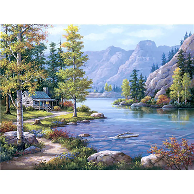painting by number17 Пейзаж, Живопись по номерам, краски по номерам для взрослых, сделай сам, Раскраска по номерам, масляные, номерные картины, велосипед - Цвет: painting by number17