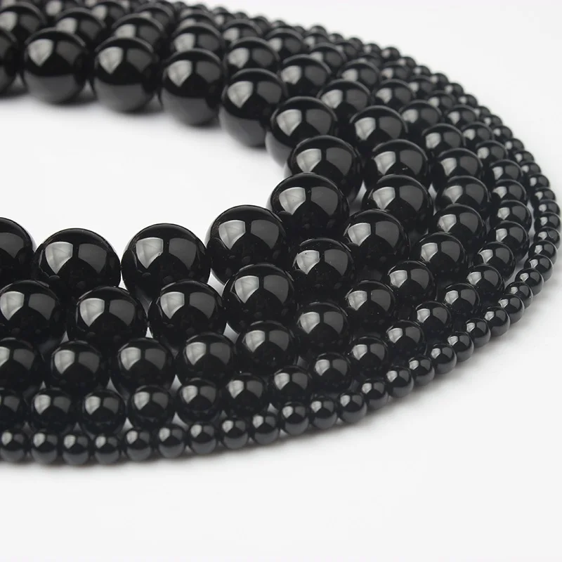 Black Onyx LanLi 4 6 8 10 12 14 мм модные ювелирные изделия черный оникс свободные бусины из природных камней DIY браслет ожерелье аксессуары - Цвет: Black Onyx