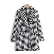 Винтажные стильные женские серьги-капельки, твидовый блейзер для женщин, длинный пиджак с зазубренным воротником и кисточками, Женская офисная одежда, модные топы