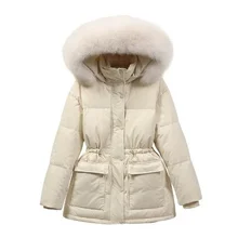 

Jacket Women's Hat Hooded Medium Long Thickened Warm Solid Elegant Waist Drawstring Parker winter jacket women winter clothes