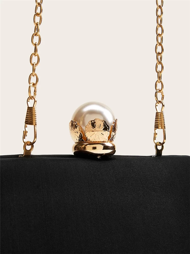 Pearl Irregular Evening Chain Bag Satin Silk Hard Case Box Clutch Bridal Purse Handbag Shoulder Bag Wedding Prom Party
