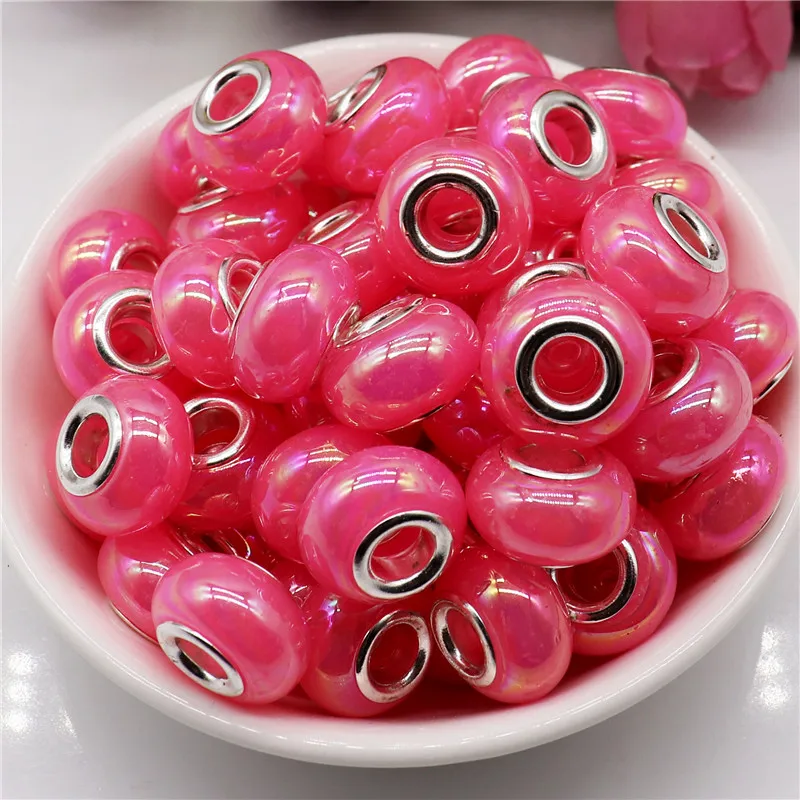 10Pcs Round Loose Large Hole European Spacer Beads Fit Pandora Bracelet Bangle Necklace Chain Cord Keychains for Jewelry Making