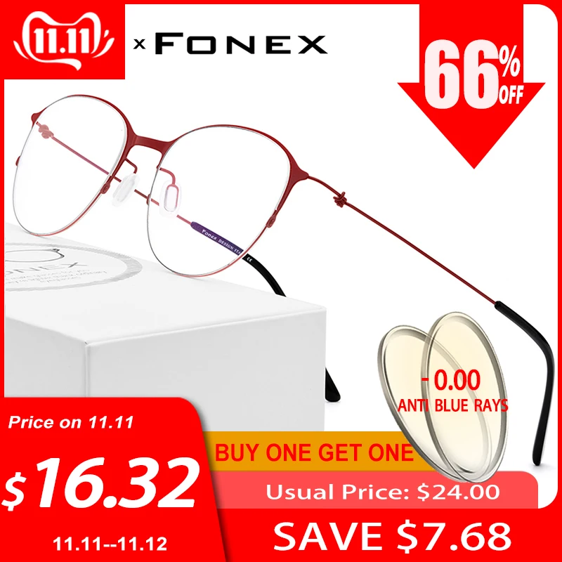

FONEX Women New Screwless Eyewear Korean Glasses Frame Men Round Ultralight Titanium Alloy Prescription Eyeglasses Optical Frame