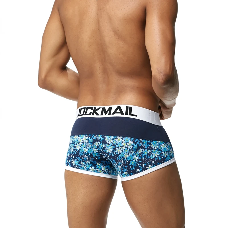 Бренд JOCKMAIL, мужские боксеры, хлопковое сексуальное мужское нижнее белье, боксеры с u-образной выпуклой сумкой, трусы с принтом листьев, Сетчатое дышащее нижнее белье для геев