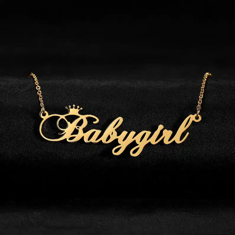 Crown-baby girl Ожерелье с короной для маленькой девочки, персонализированное имя, корона на заказ, ожерелье из нержавеющей стали, ювелирные изделия, подарок на день Святого Валентина - Окраска металла: Crown-baby girl