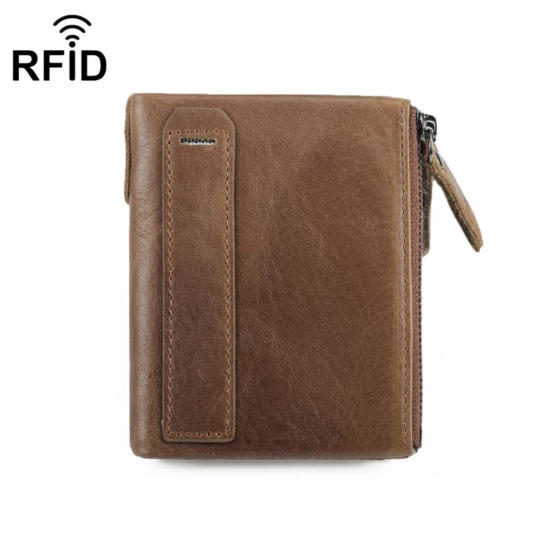 Противоугонная щетка Rfid кожаный мужской кошелек многофункциональный двойная молния Вертикальная Сумочка Модный Повседневный Кошелек - Цвет: brown