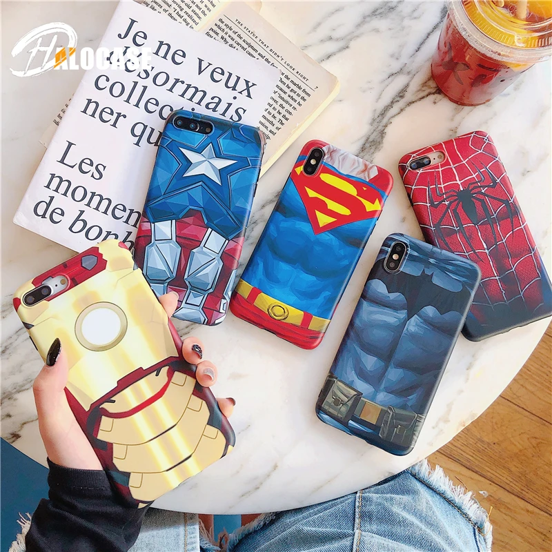 

Luxury Marvel Phone Cover For iPhone 7 Superman Batman Iron man Spiderman Soft TPU Phone Case For iPhone 6 6s 8 7 Plus X XS MAX