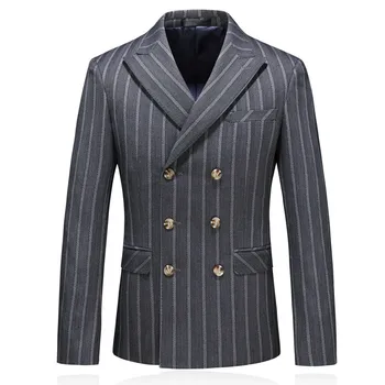 

2019 new arrival autumn high quality double breasted striped blazer men,men's striped grey jackets,plus-size S-5XL XZ6033