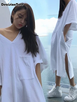 

2020 sexy cotton patchwork sleepshirts for women nightgowns sleepwear half sleeve v neck spaghetti strap night dress