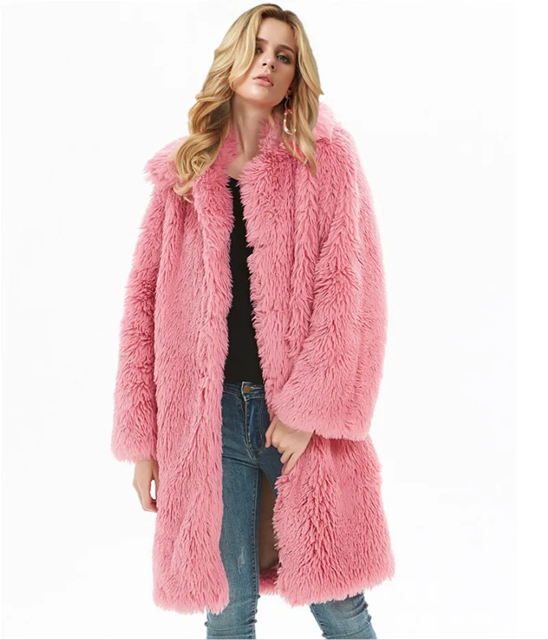 Plus Size Womens Coats Winter Korean Casual Fashion Faux Fur Coat Warm Clothes Fur Long Coat