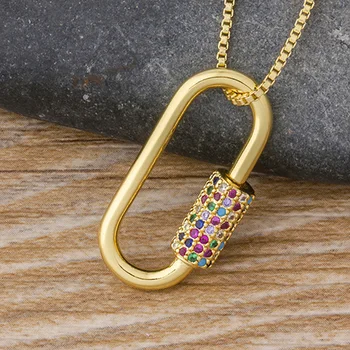 

High Quality New Women Lock Hook Spiral Clasps Necklace 3 Colors Charm Carabiner Necklaces Pendants Copper CZ Statement Jewelry