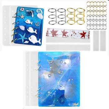 

2 Sets Of Note Book Cover Resin Mold, Clear Casting Epoxy Resin Molds Book Cover A6, A5,A7 with 40 PCS Book Rings and 4 PCS Book