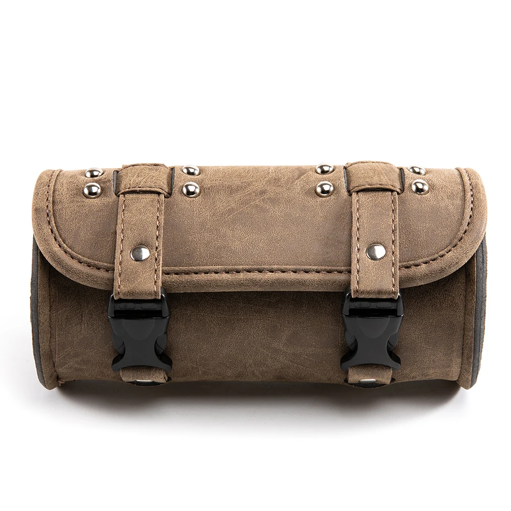 For Harley Sportster Chopper Bobber Cruiser Dyna Softail Saddlebag Leather Saddle Luggage PU Bags Front Fork Tool Bag toolbag