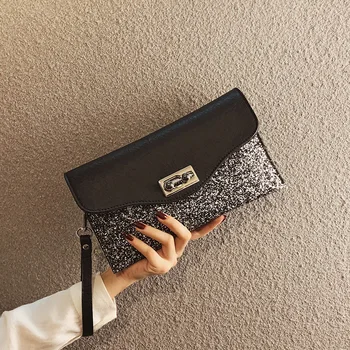 

New women's bag single shoulder diagonal bag envelope Korean fashion Joker tide sequins hand bag