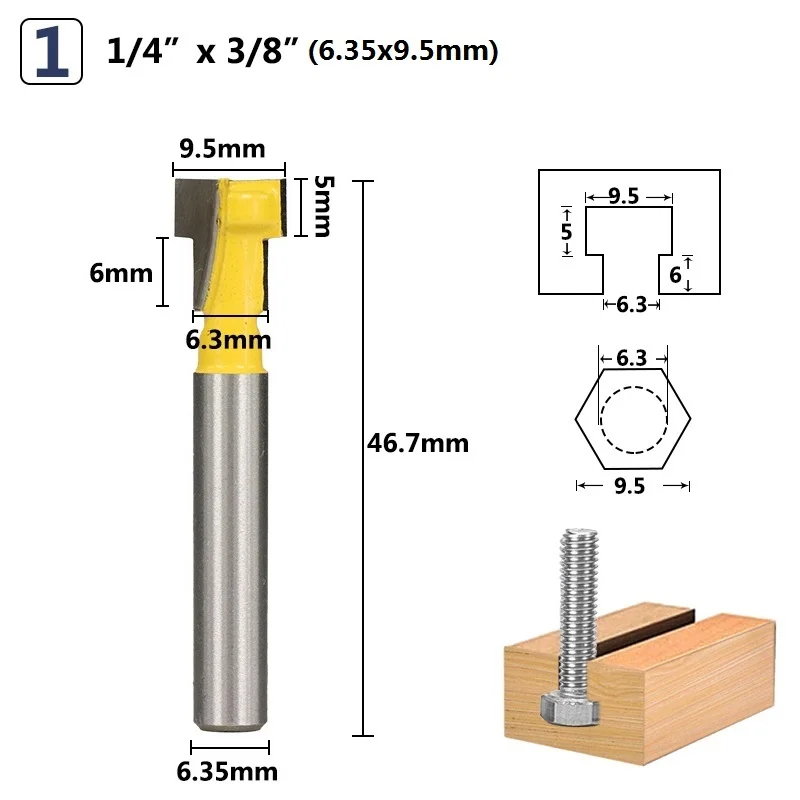 XCAN 4 шт. 1/4 ''хвостовик Т-образные фрезы замок ключ отверстие фрезы Набор бит шестигранный болт т слот фрезы Замочная скважина фрезы
