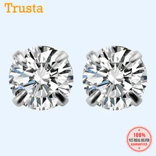 Trusta, 1 пара, Настоящее 925 пробы, серебряные ювелирные изделия для женщин, модные милые миниатюрные белые CZ серьги-гвоздики, подарок для девочек-подростков DA23