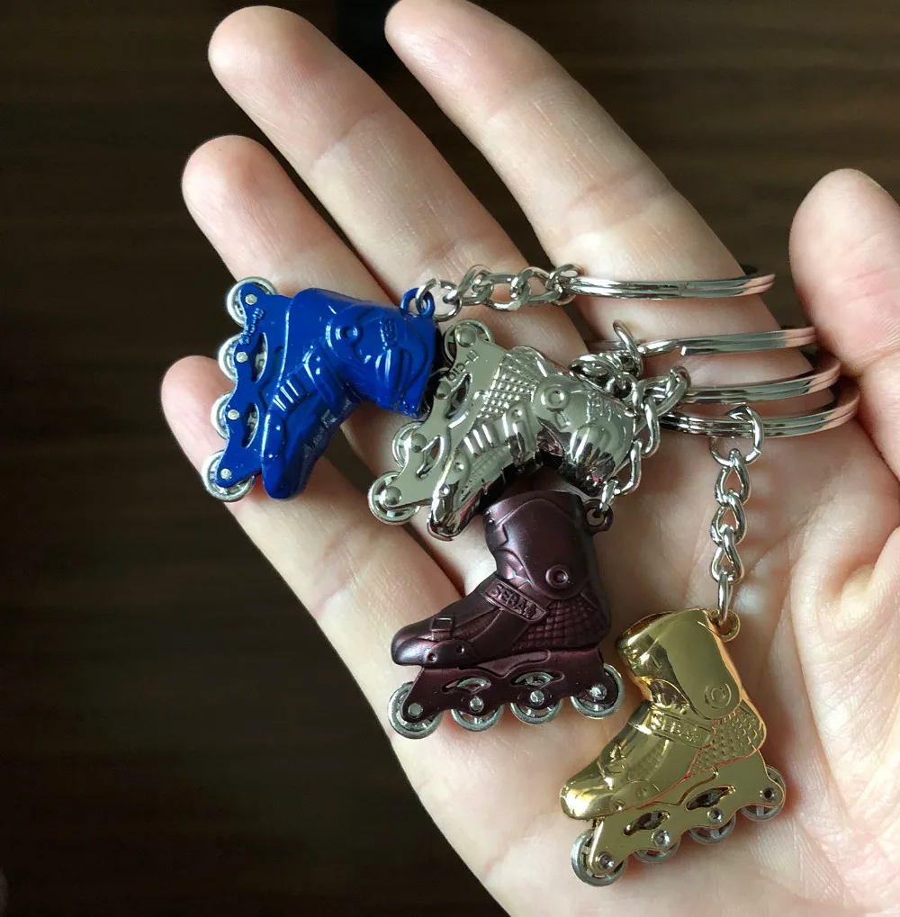 Novelty Simulation Rollerable Inline Skates SEBA Key Chain for Skating Accessories with Wheel Rotating, Stainless Steel Gift