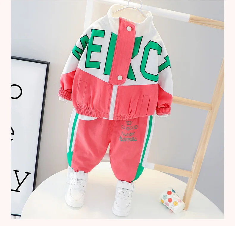 Spring and autumn baby boy girl clothes casual sportswear long sleeve letter zipper suit baby clothes baby two-piece suit baby clothing set red	