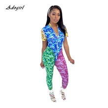Color Block Camouflage Summer Women Jumpsuit Sexy Zipper V Neck Short Sleeve Pencil Pants Bodycon Romprs Womens Jumpsuit 2XL Color Block Camouflage Summer Women Jumpsuit Sexy Zipper V Neck Short Sleeve Pencil Pants Bodycon Romprs Womens Jumpsuit 2XL