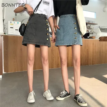 

Skirts Women Chic A-Line Leisure Daily Korean Style All-match Pocktets Womens 2020 High Waist Skirt Ladies Lovely Slim Elegant