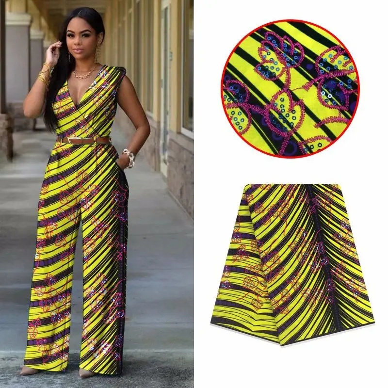 

Ankara fabric for patchwork african wax prints fabric tissus wax with gold sequins african fabric 6yards YB01