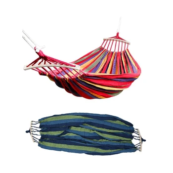 

2 Set Double Hammock 450 Lbs Portable Travel Camping Hanging Hammock Swing Lazy Chair Canvas Hammocks, Blue & Red