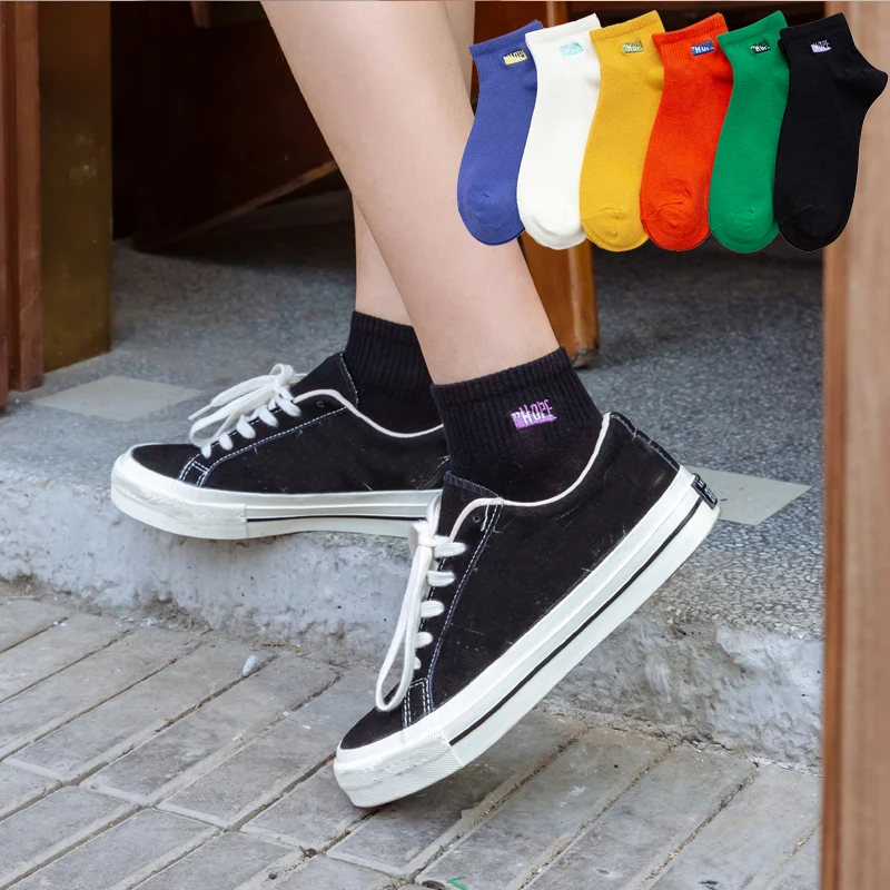 

Pure Cotton Embroidered HOPE Women Socks Harajuku Cute Ankle Socks Women 1 Pair Size 35-40