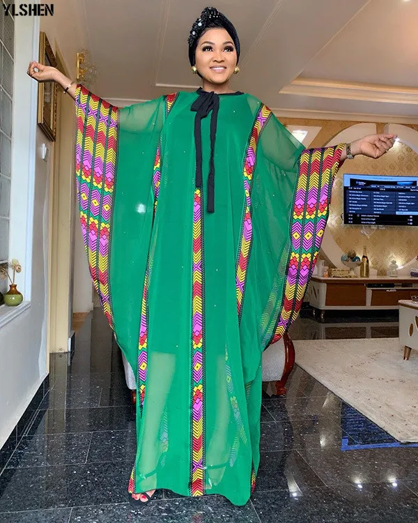 African Dresses For Women Clothes Dashiki Pearl Chiffon Africa Clothing 2019 High Quality Boubou Robe Africaine Party Long Dress 06